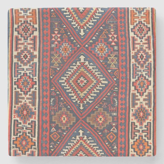 Turkey Kilim Aztec Red Blue Tan Steinuntersetzer (Vorderseite)