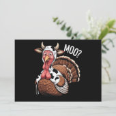 Turkey Moo Funny Erntedank Einladung (Stehend Vorderseite)