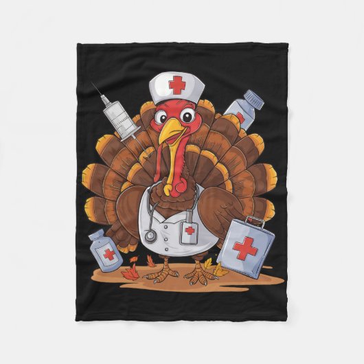 Turkey Nurse Stethoscope Erntedank Fall Scrub T Fleecedecke (Vorderseite)