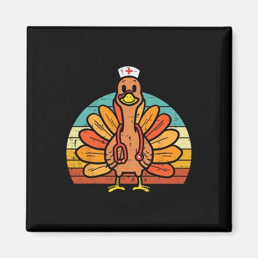Turkey Nurse Stethoscope Erntedank Fall Scrub T Magnet (Vorne)