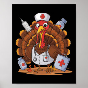 Turkey Nurse Stethoscope Erntedank Fall Scrub T Poster