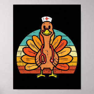 Turkey Nurse Stethoscope Erntedank Fall Scrub T Poster