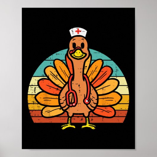 Turkey Nurse Stethoscope Erntedank Fall Scrub T Poster (Vorne)