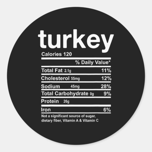 Turkey Nutrition Facts Funny Thanksgiving Food Chr Runder Aufkleber (Vorderseite)
