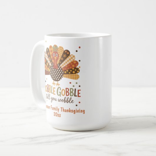 Turkey Patchwork Gobble Till Wobble Erntedank Kaffeetasse (Vorderseite Links)