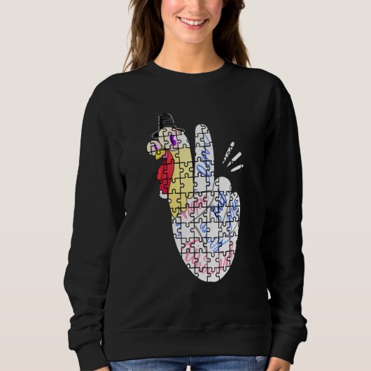 Turkey Peace Hand Sign Puzzle Autism Thanksgiving  Sweatshirt (Vorderseite)
