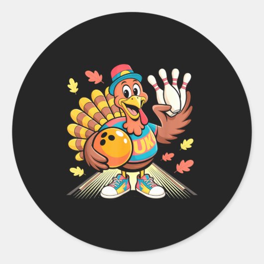 Turkey Playing Bowling Thanksgiving Turkey Tail Bo Runder Aufkleber (Vorderseite)