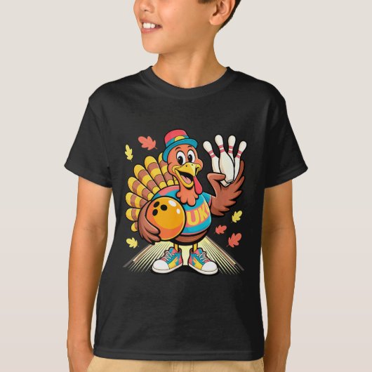 Turkey Playing Bowling Thanksgiving Turkey Tail Bo T-Shirt (Vorderseite)