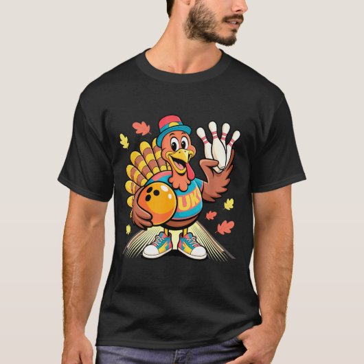 Turkey Playing Bowling Thanksgiving Turkey Tail Bo T-Shirt (Vorderseite)
