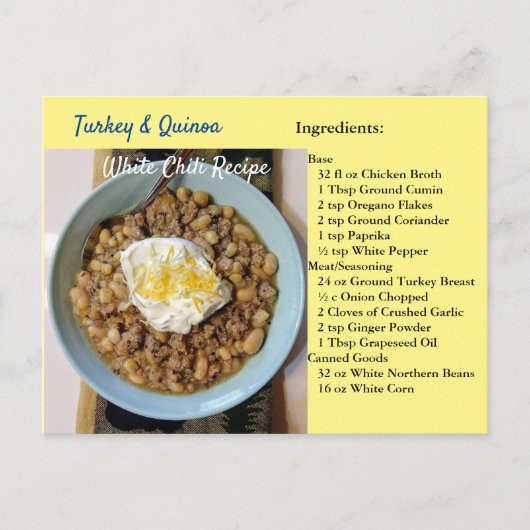 Turkey Quinoa White Chili Recipe Postcard Postkarte (Vorderseite)