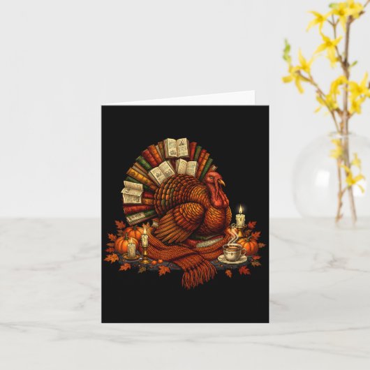 Turkey Reading Books Fall Season Thanksgiving Teac Karte (Gelbe Blume)