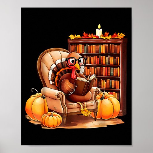 Turkey Reading Books Fall Thanksgiving Teacher Boo Poster (Vorne)