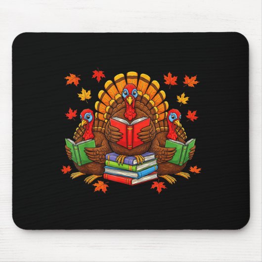 Turkey Reading Books Teacher Fall Thanksgiving Boo Mousepad (Vorne)
