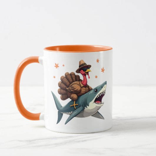 Turkey Riding Shark Funny Thanksgiving Tasse (Links)