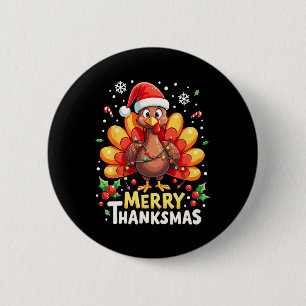 Turkey Santa Happy Merry Thanksmas Erntedank Ch Button