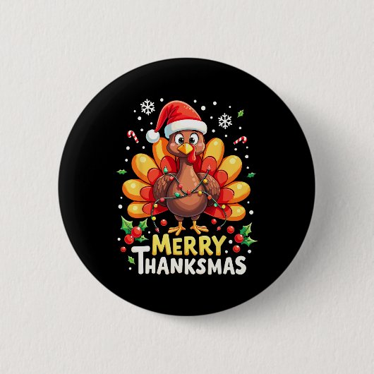 Turkey Santa Happy Merry Thanksmas Erntedank Ch Button (Vorderseite)