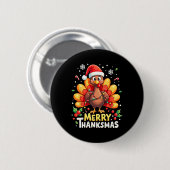 Turkey Santa Happy Merry Thanksmas Erntedank Ch Button (Vorne & Hinten)