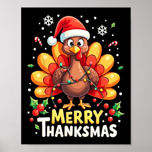 Turkey Santa Happy Merry Thanksmas Erntedank Ch Poster (Vorne)