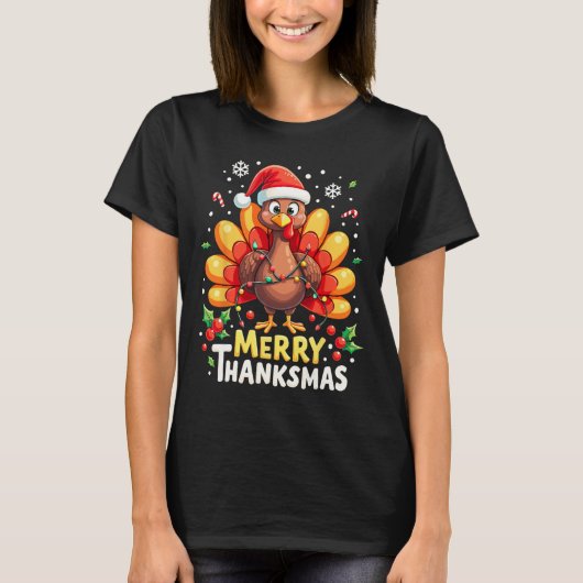 Turkey Santa Happy Merry Thanksmas Erntedank Ch T-Shirt (Vorderseite)