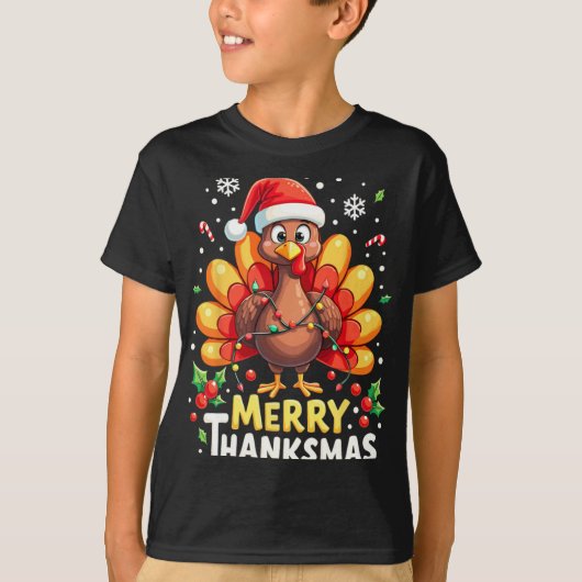 Turkey Santa Happy Merry Thanksmas Thanksgiving Ch T-Shirt (Vorderseite)
