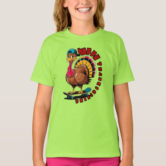 Turkey skateboard Thanksgiving gift T-Shirt (Vorderseite)
