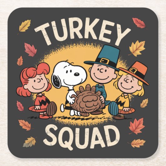 Turkey Squad Funny Cartoon Friends Thanksgiving Rechteckiger Pappuntersetzer (Vorderseite)