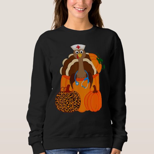 Turkey Stethoscope Nurse Pumpkin Leopard Print Tha Sweatshirt (Vorderseite)