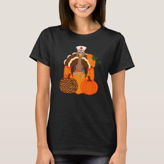 Turkey Stethoscope Nurse Pumpkin Leopard Print Tho T-Shirt (Vorderseite)