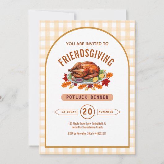 Turkey Thanksgiving Potluck Dinner Arch Gingham  Einladung (Vorderseite)