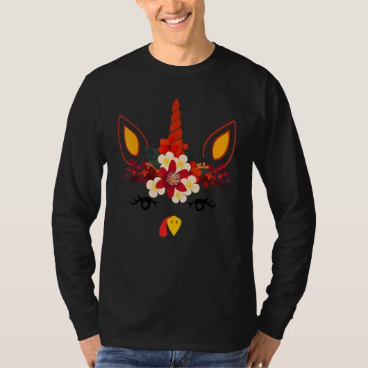 Turkey Unicorn Face Flower Thanksgiving Pilgrim Gi T-Shirt (Vorderseite)