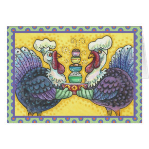 TURKEYS IN KITCHEN THANKSGIVING GREETING CARD B