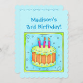 Türkis 3. Geburtstag Party Einladung (Vorne/Hinten)