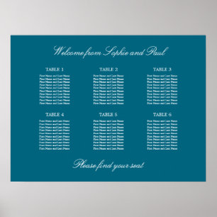 Türkis 6 Tabelle Hochzeitsdiagramm Poster