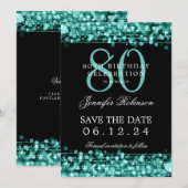 Türkis 80. Geburtstag Save the Date Einladung (Vorne/Hinten)