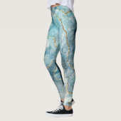 Türkis Abstrakt Watercolor Gold Glitzer Leggings (Links)