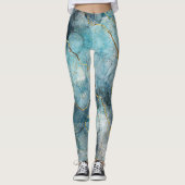 Türkis Abstrakt Watercolor Gold Glitzer Leggings (Vorderseite)