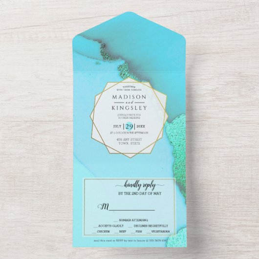 Türkis Abstrakt wunderschön All In One Einladung (Innen Boden)