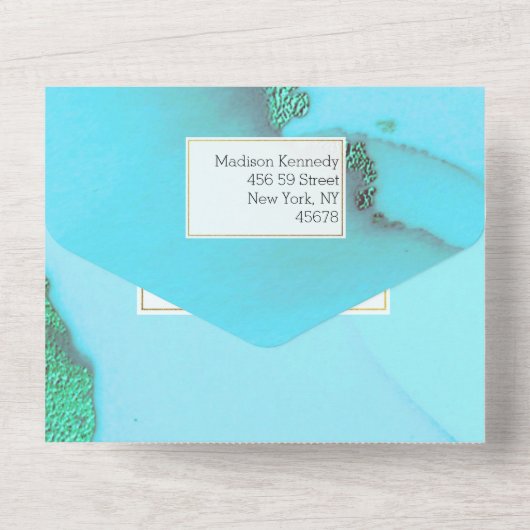 Türkis Abstrakt wunderschön All In One Einladung (Rückseite)