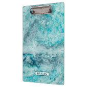 Türkis-abstrakte Farbe gießen Kunst-Monogramm Klemmbrett (Links)