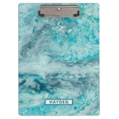 Türkis-abstrakte Farbe gießen Kunst-Monogramm Klemmbrett (Vorderseite)