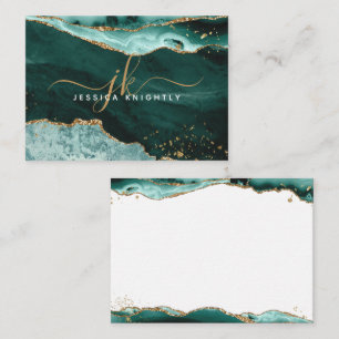 Türkis Agate Geode Gold Glitzer Monogram Script Mitteilungskarte