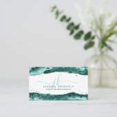 Türkis Agate Glitzer Monogram Script Swash Visitenkarte (Stehend Vorderseite)
