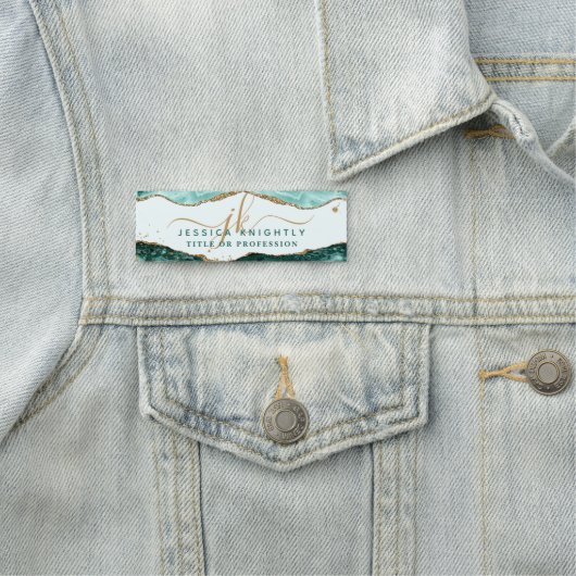 Türkis Agate Gold Glitzer Script Monogram Namensschild (Beispiel)