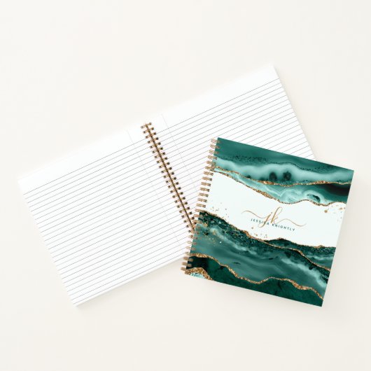 Türkis Agate Gold Glitzer Script Monogram Notizblock (Innenseite)