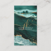 Türkis Agate Gold Glitzer Script Monogram QR Visitenkarte (Vorderseite)