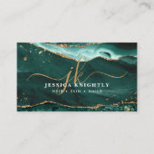 Türkis Agate Gold Glitzer Script Monogram Visitenkarte (Vorderseite)