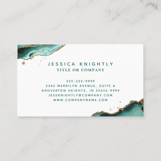 Türkis Agate Gold Glitzer Script Monogram Visitenkarte (Rückseite)