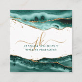 Türkis Agate Gold Script Monogram QR Code Quadratische Visitenkarte (Vorderseite)