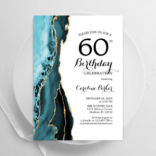 Türkis Agate Gold White 60. Geburtstag Einladung