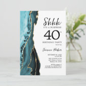 Türkis Agate Gold White Überraschung 40. Geburtsta Einladung (Stehend Vorderseite)